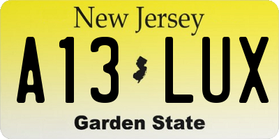 NJ license plate A13LUX
