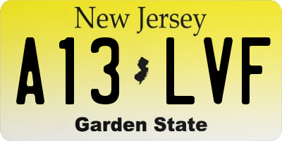 NJ license plate A13LVF