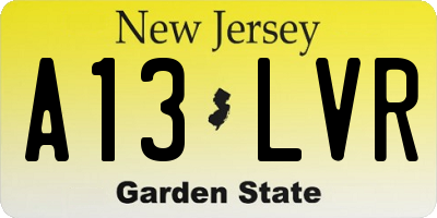 NJ license plate A13LVR