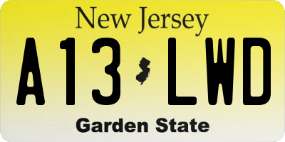 NJ license plate A13LWD