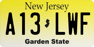 NJ license plate A13LWF