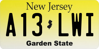NJ license plate A13LWI
