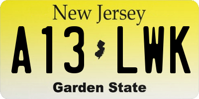 NJ license plate A13LWK