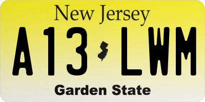 NJ license plate A13LWM