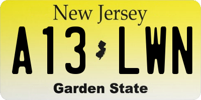 NJ license plate A13LWN