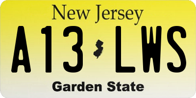 NJ license plate A13LWS