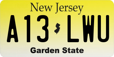 NJ license plate A13LWU