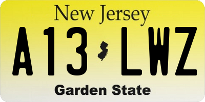 NJ license plate A13LWZ