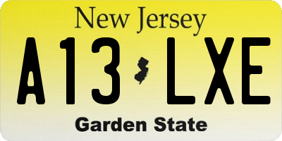 NJ license plate A13LXE