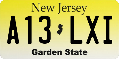 NJ license plate A13LXI
