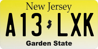 NJ license plate A13LXK