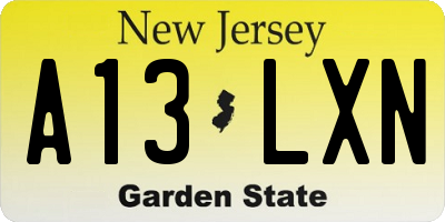 NJ license plate A13LXN