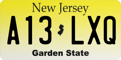 NJ license plate A13LXQ