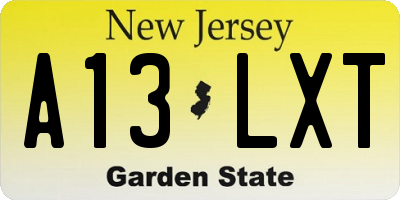 NJ license plate A13LXT