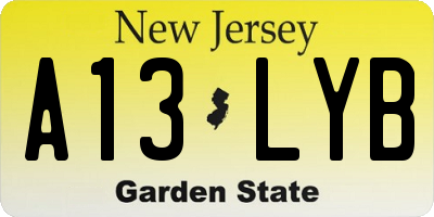 NJ license plate A13LYB
