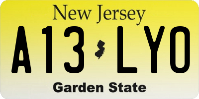 NJ license plate A13LYO