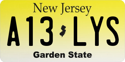 NJ license plate A13LYS