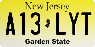 NJ license plate A13LYT