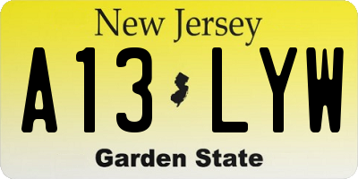 NJ license plate A13LYW