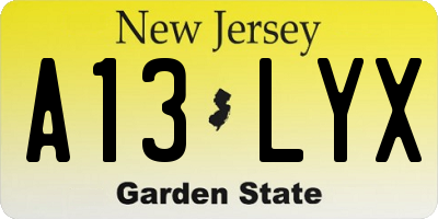 NJ license plate A13LYX