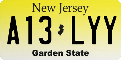 NJ license plate A13LYY