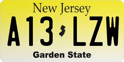 NJ license plate A13LZW