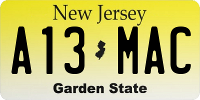 NJ license plate A13MAC