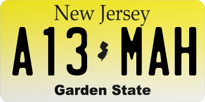 NJ license plate A13MAH
