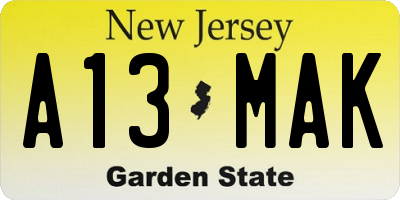 NJ license plate A13MAK