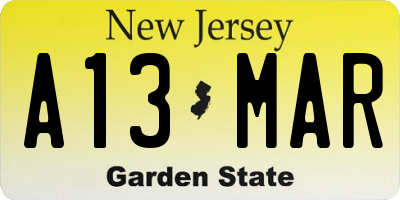 NJ license plate A13MAR