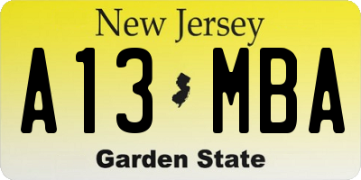 NJ license plate A13MBA