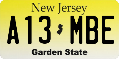 NJ license plate A13MBE