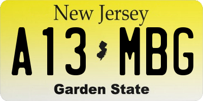 NJ license plate A13MBG