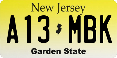 NJ license plate A13MBK