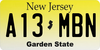 NJ license plate A13MBN