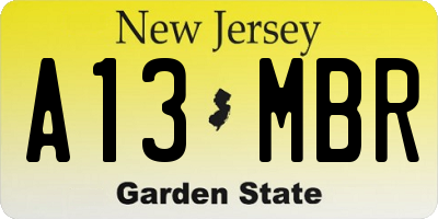 NJ license plate A13MBR