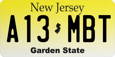 NJ license plate A13MBT