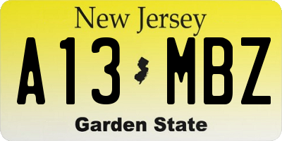 NJ license plate A13MBZ