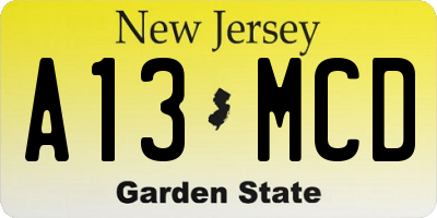 NJ license plate A13MCD
