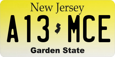 NJ license plate A13MCE