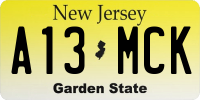 NJ license plate A13MCK