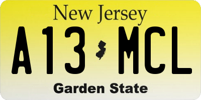 NJ license plate A13MCL