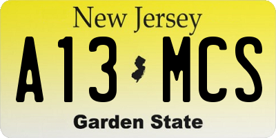 NJ license plate A13MCS