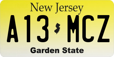 NJ license plate A13MCZ