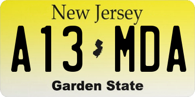 NJ license plate A13MDA