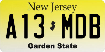 NJ license plate A13MDB