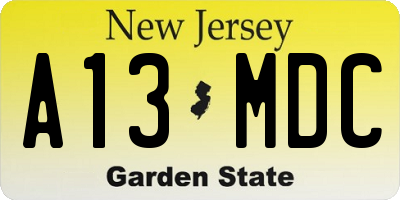 NJ license plate A13MDC