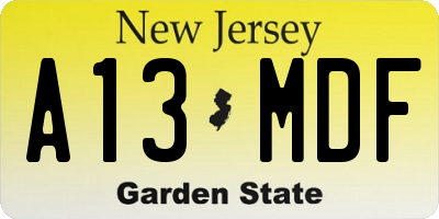 NJ license plate A13MDF