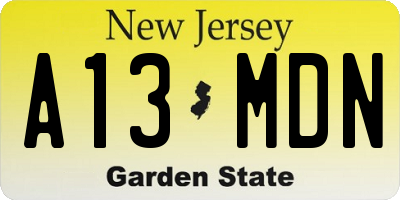 NJ license plate A13MDN