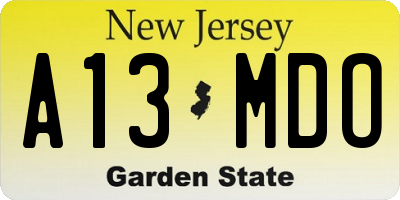 NJ license plate A13MDO